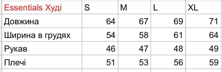 Size chart