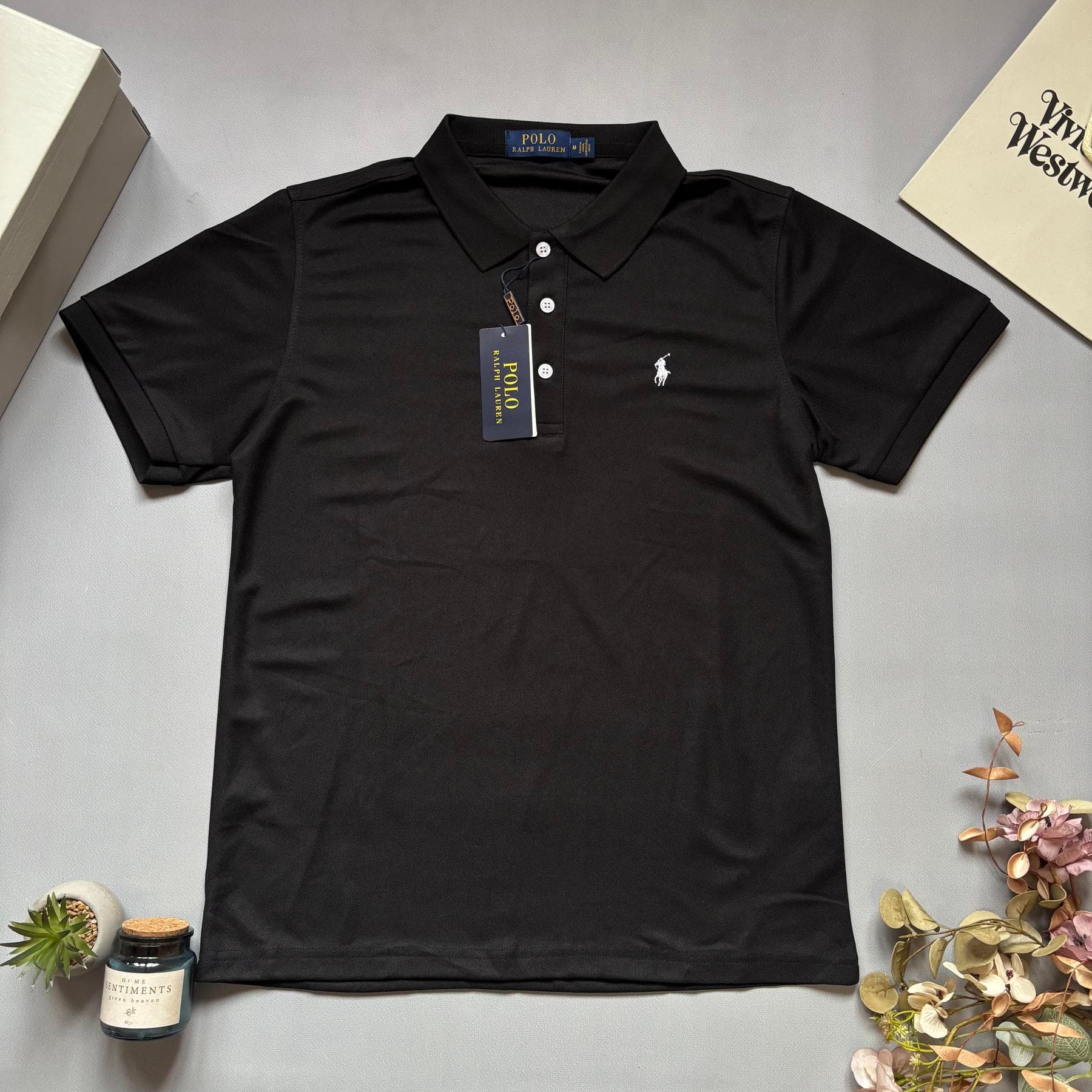 Polo T-shirt with комірцем Black (White логотип)